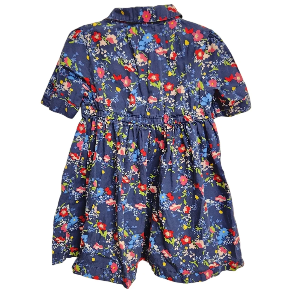 Old Navy Girls Navy‎ Blue Floral Embroidered Fit & Flare Cotton Shirt Kids Dress